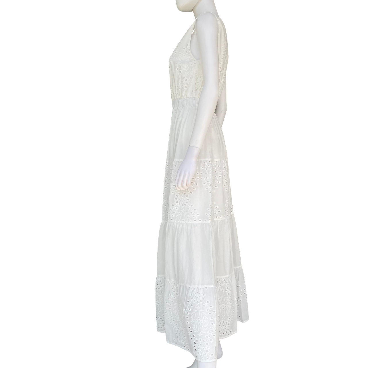 Griffai abito da donna lungo smanicato in pizzo sangallo DGP6780 bianco_laterale