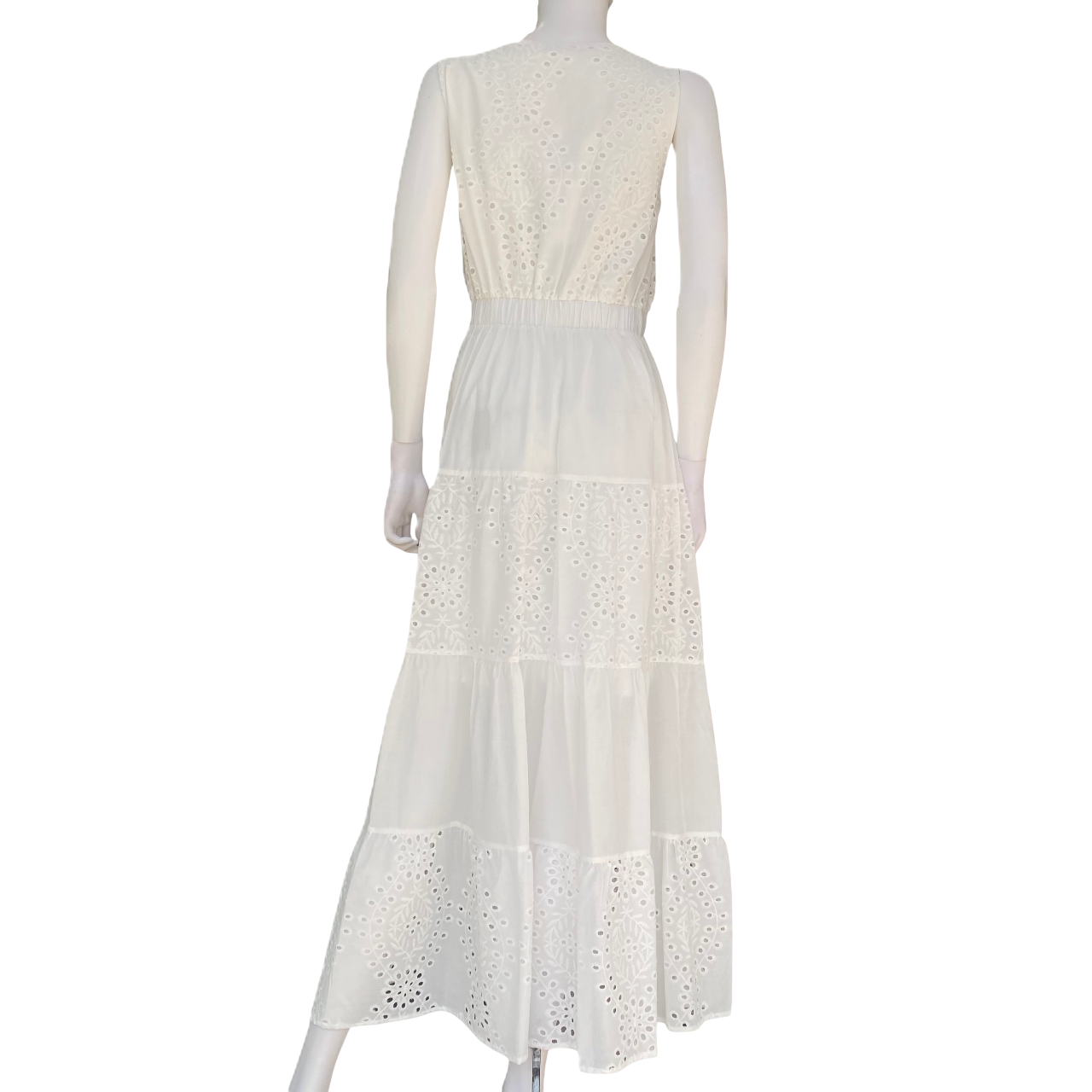 Griffai abito da donna lungo smanicato in pizzo sangallo DGP6780 bianco_retro