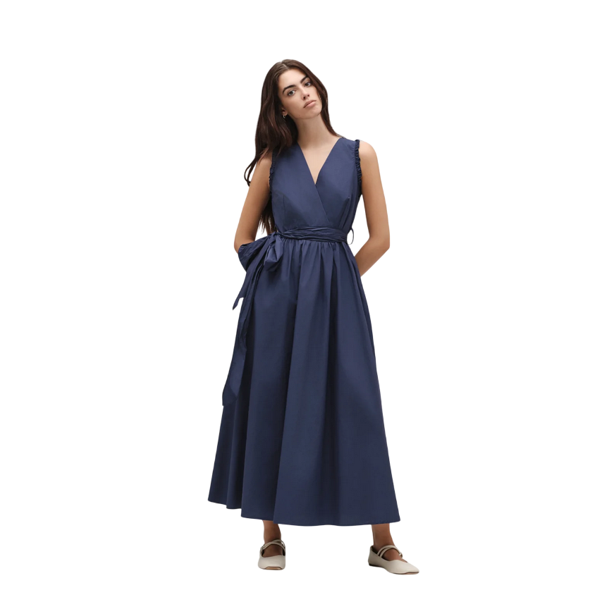 Griffai abito lungo da donna in cotone con scollo incrocio DGP6705 blu