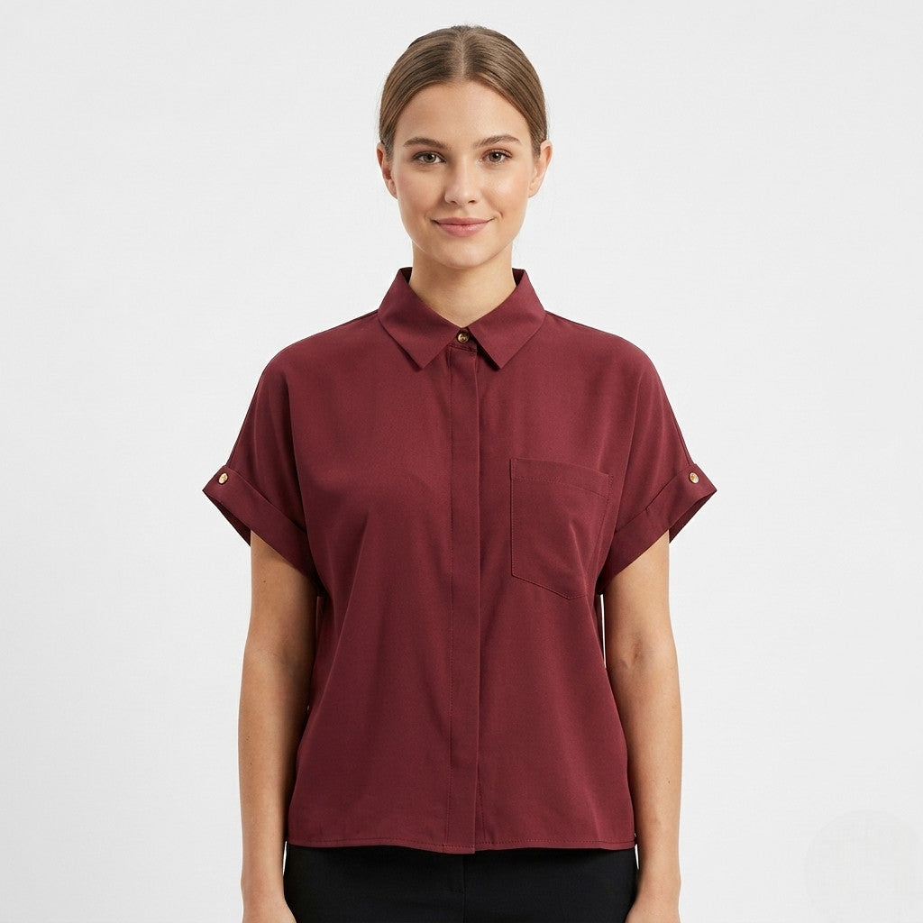Griffai camicia corta da donna in seta DGP7853 barolo