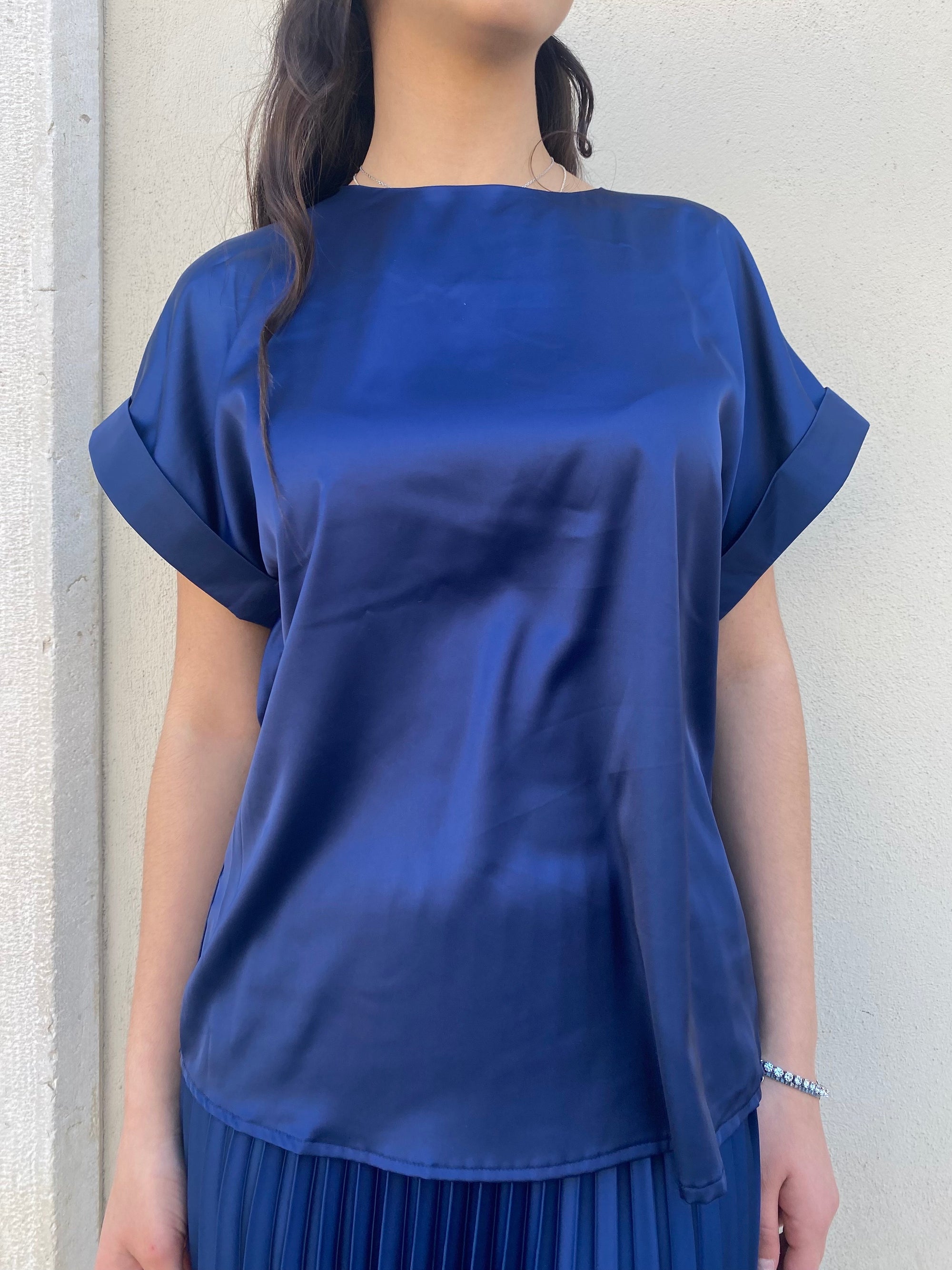 Griffai casacca manica corta da donna in raso DGP6687 blu