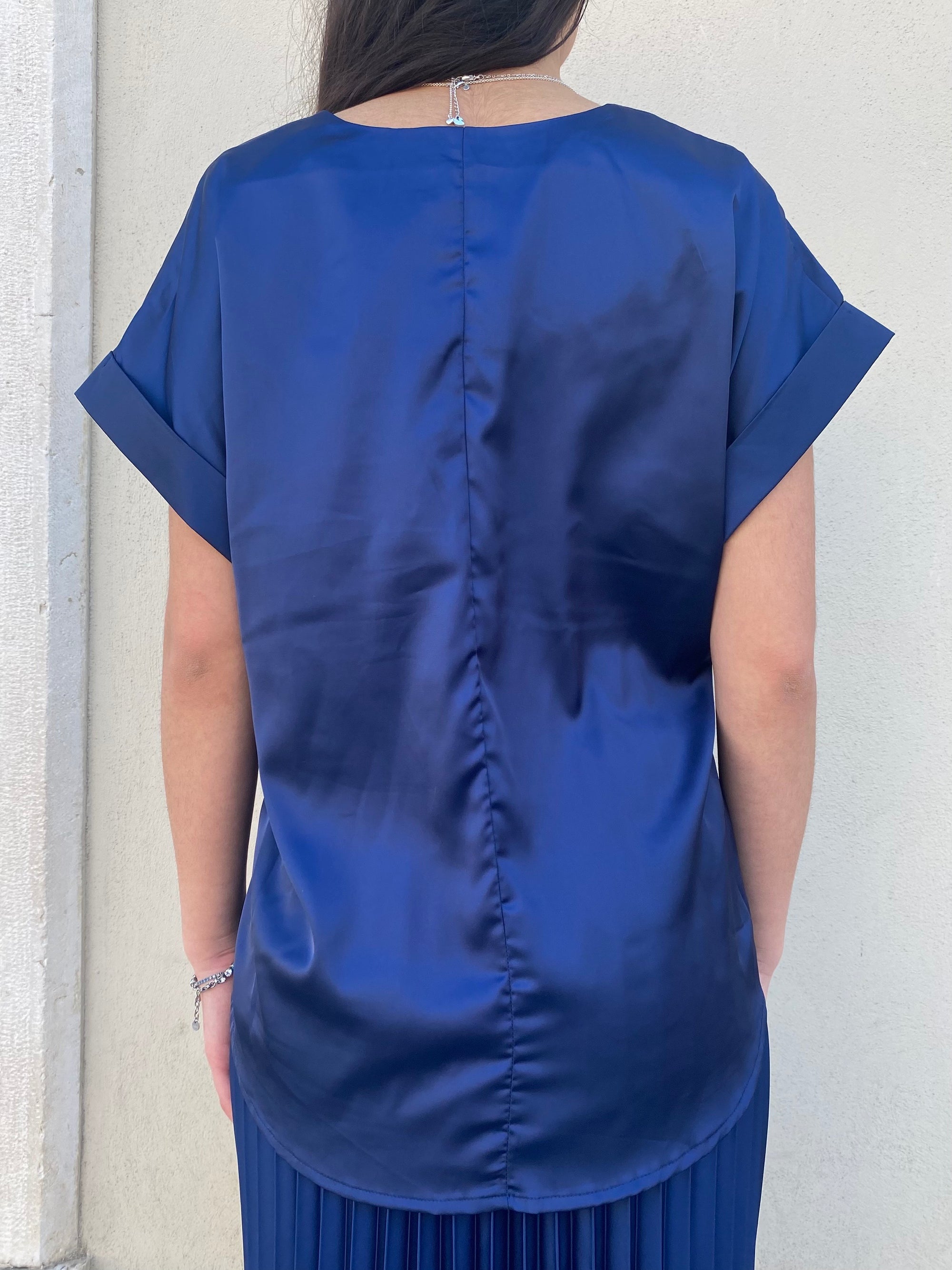 Griffai casacca manica corta da donna in raso DGP6687 blu