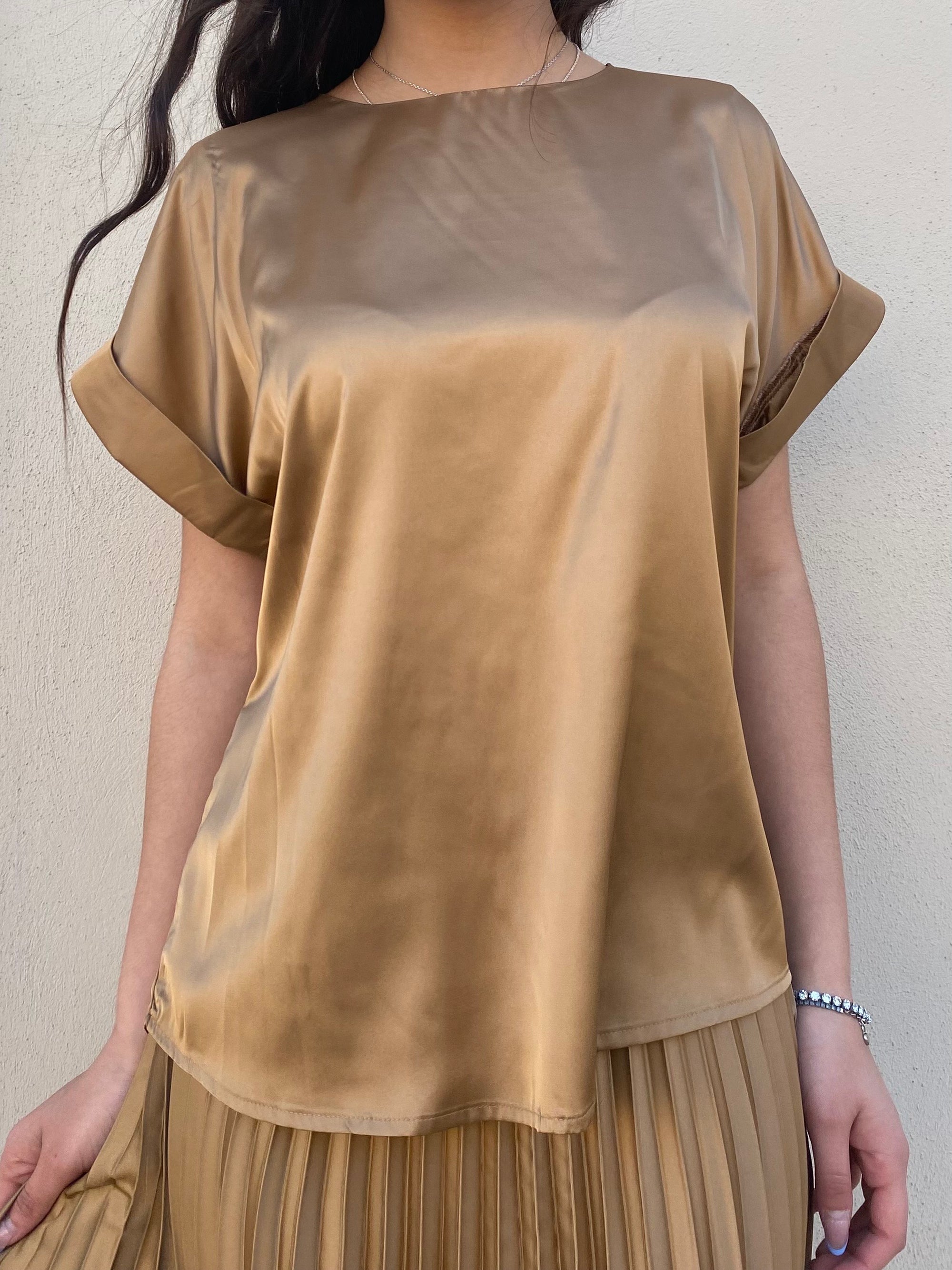 Griffai casacca manica corta da donna in raso DGP6687 bronzo