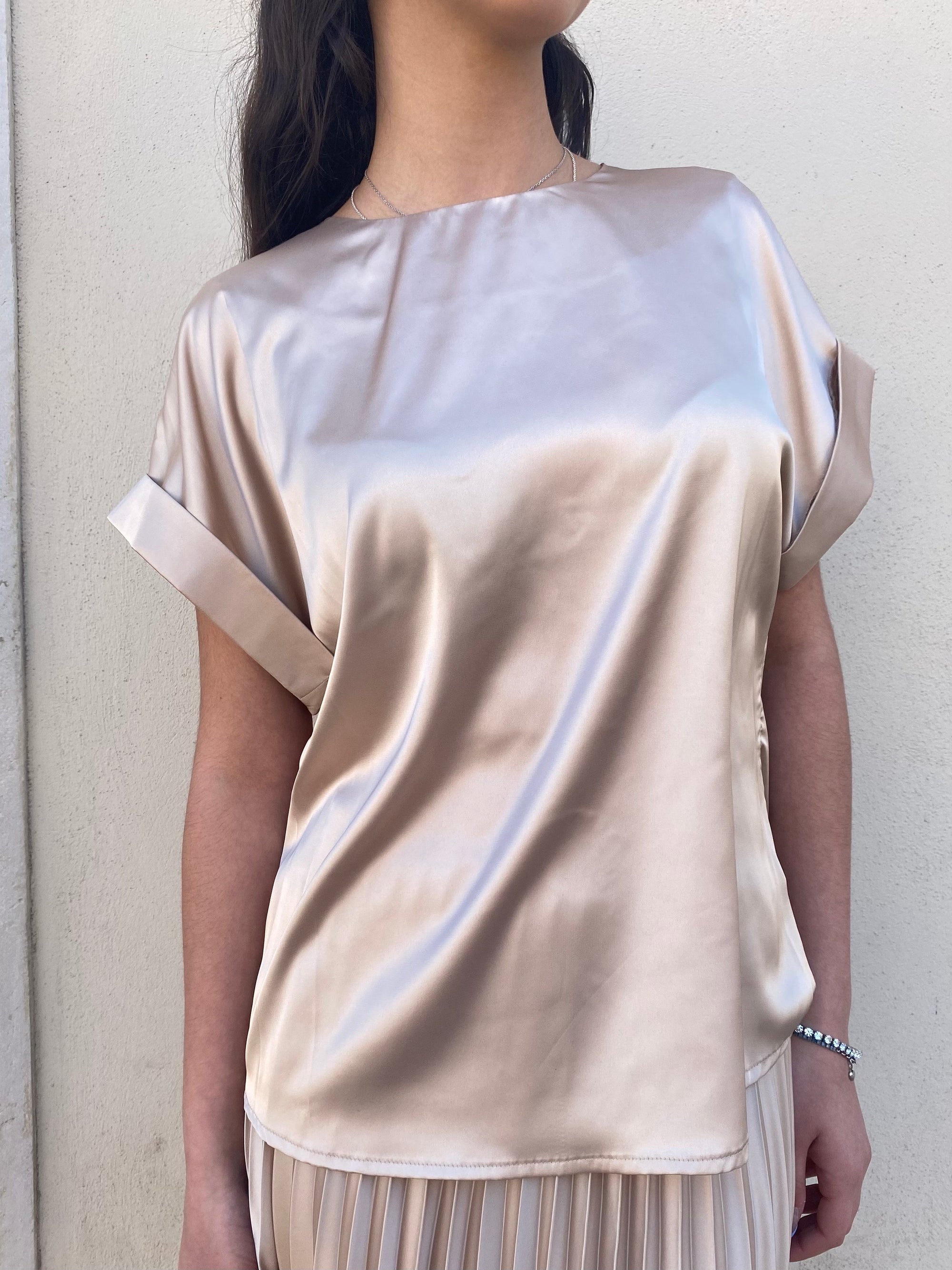 Griffai casacca manica corta da donna in raso DGP6687 champagne