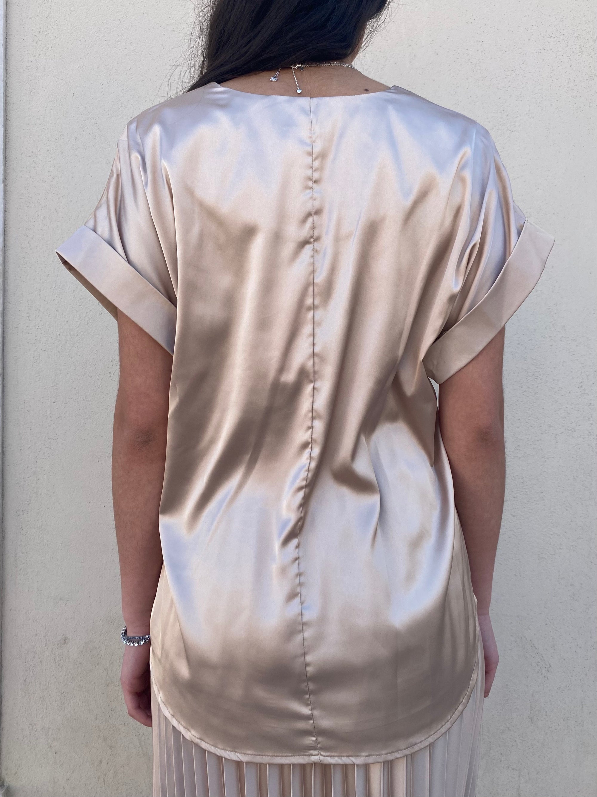 Griffai casacca manica corta da donna in raso DGP6687 champagne
