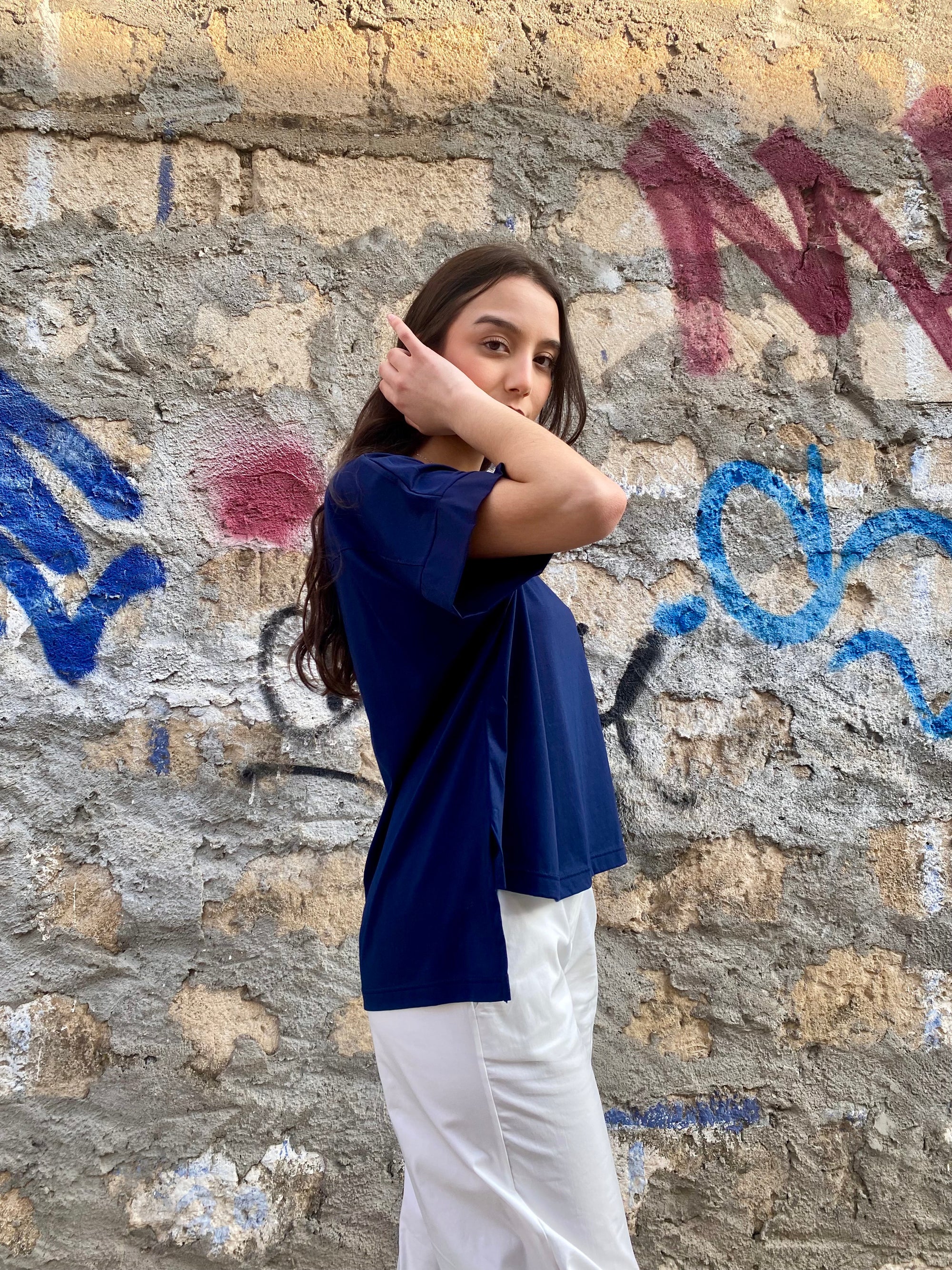 Griffai maglietta manica corta da donna asimmetrica DGP6516 blu