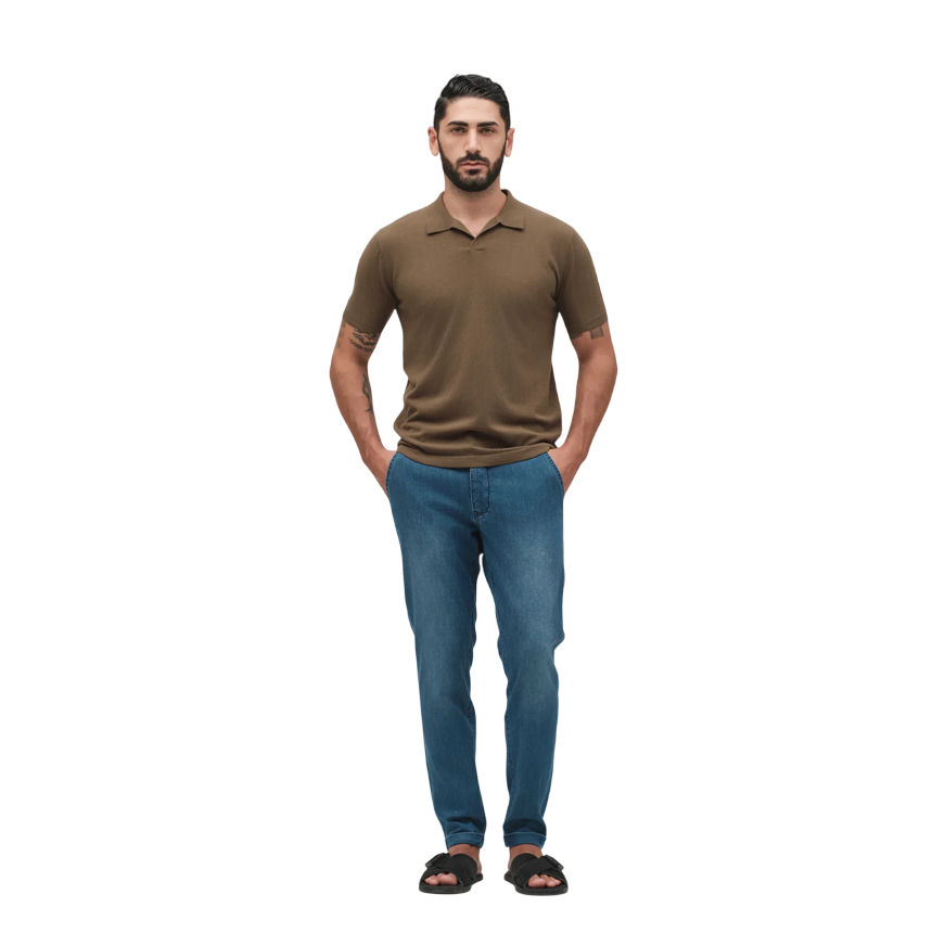 Griffai pantalone capri da uomo in cotone 7 once blu denim
