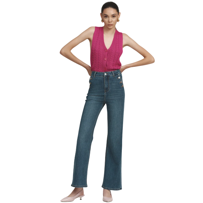 Griffai pantalone in jeans da donna Flare palazzo con bottoni alle tasche DGP6162 denim