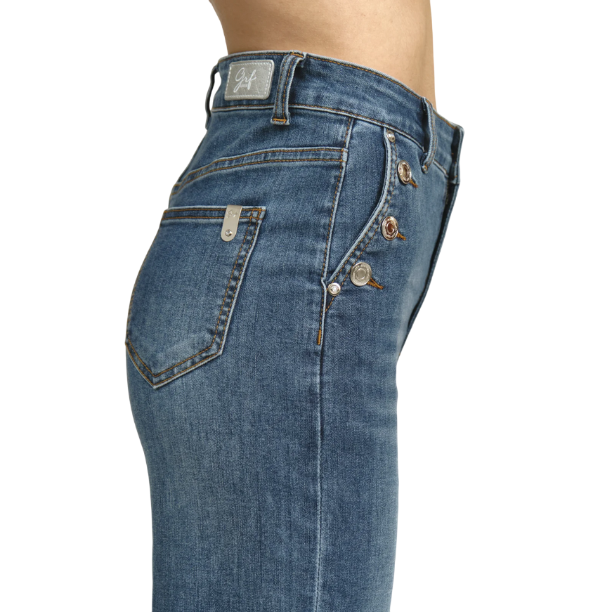 Griffai pantalone in jeans da donna Flare palazzo con bottoni alle tasche DGP6162 denim