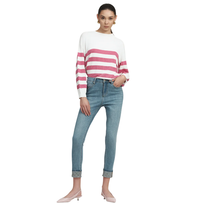 Griffai pantalone in jeans da donna Skinny con risvolto strass DGP6181 denim