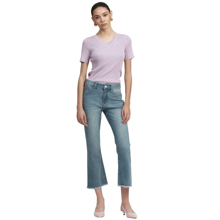 Griffai pantalone in jeans da donna cropped con bottone gioiello DGP6166 denim