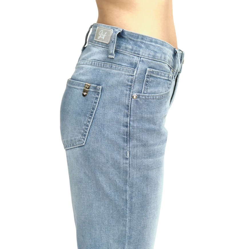 Griffai pantalone in jeans da donna cropped con bottone gioiello DGP6166 denim