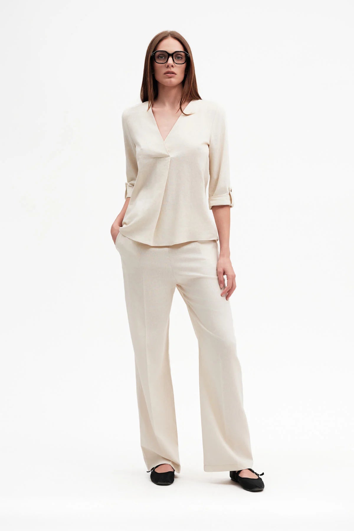 Griffai pantapalazzo da donna in misto lino DGP7880 beige