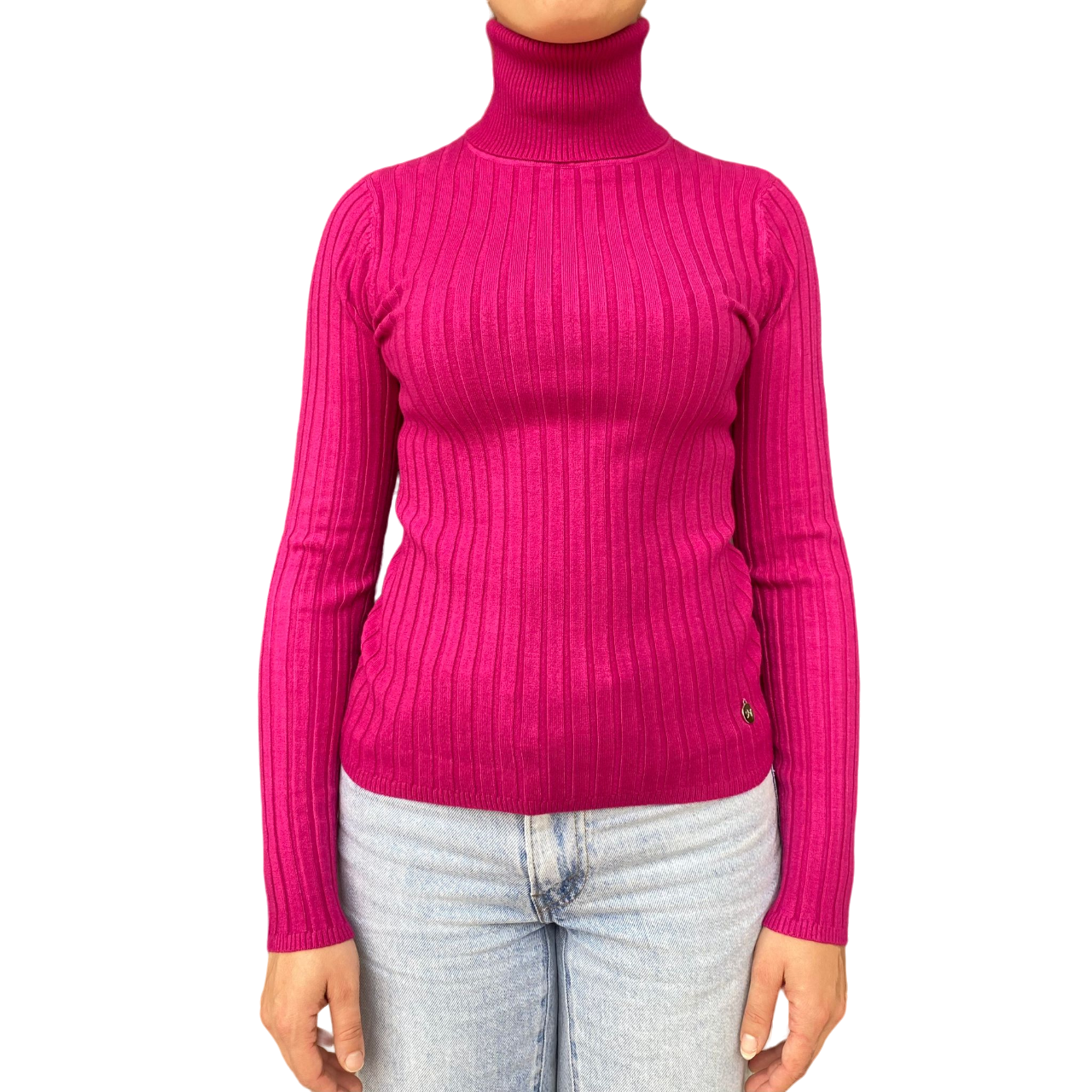 Griffai maglia dolcevita da donna a coste DGF4138 fuxia