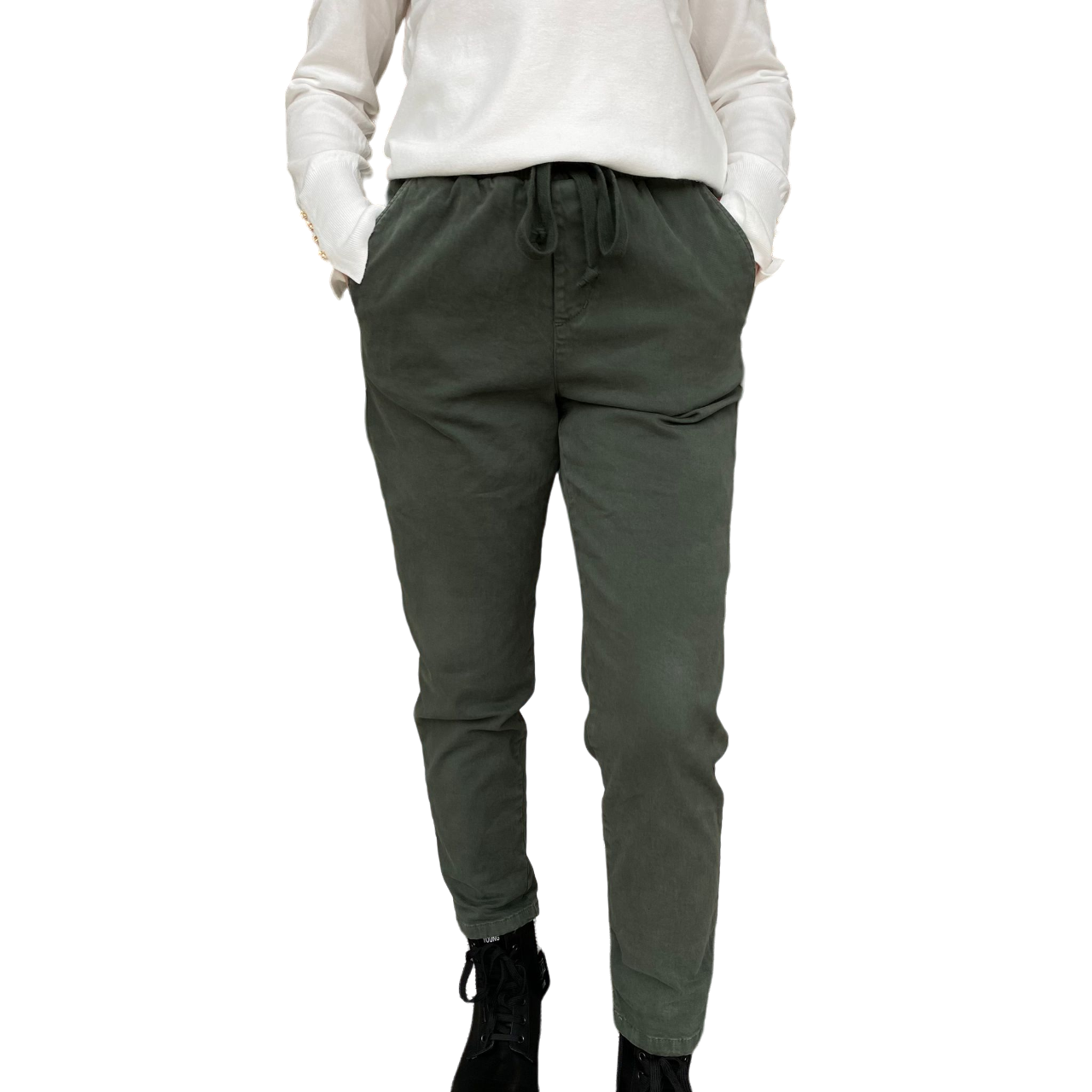 Griffai pantalaccio con coulisse da donna in gabardina DGF4715 verde militare