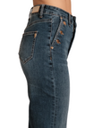 Griffai pantalone jeans Flare a palazzo da donna con bottoni alle tasche DGP4766 blu medio