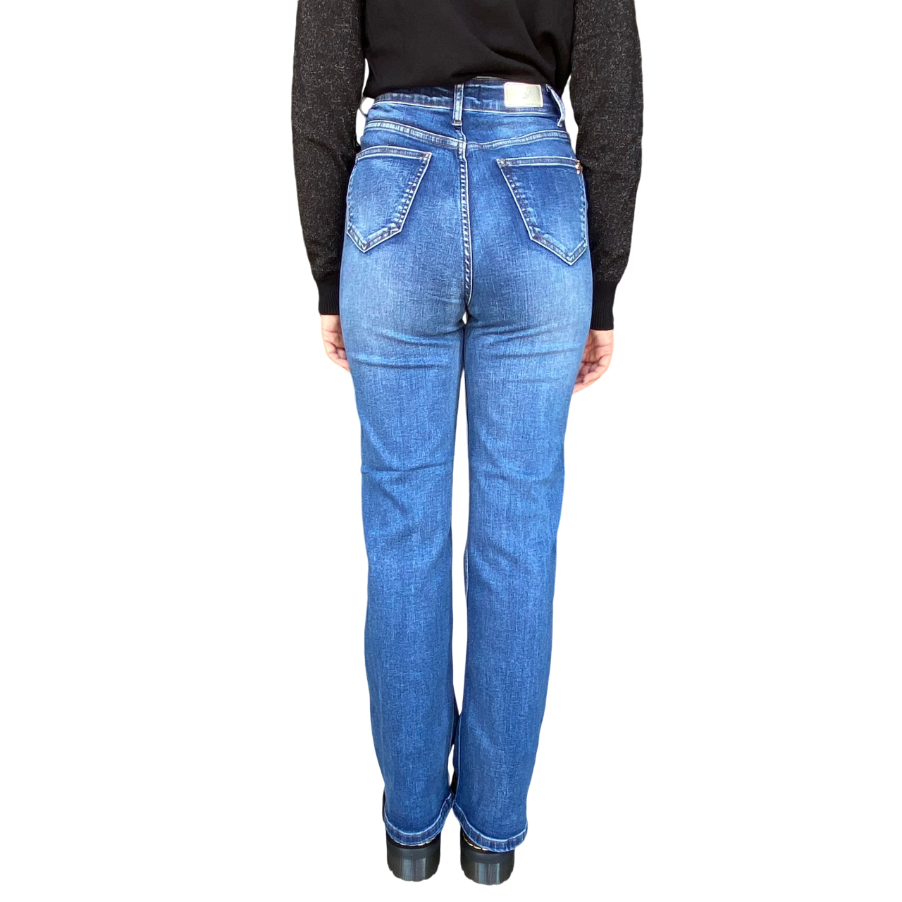 Griffai pantalone jeans da donna a palazzo con bottoni DGF4420 blu medio