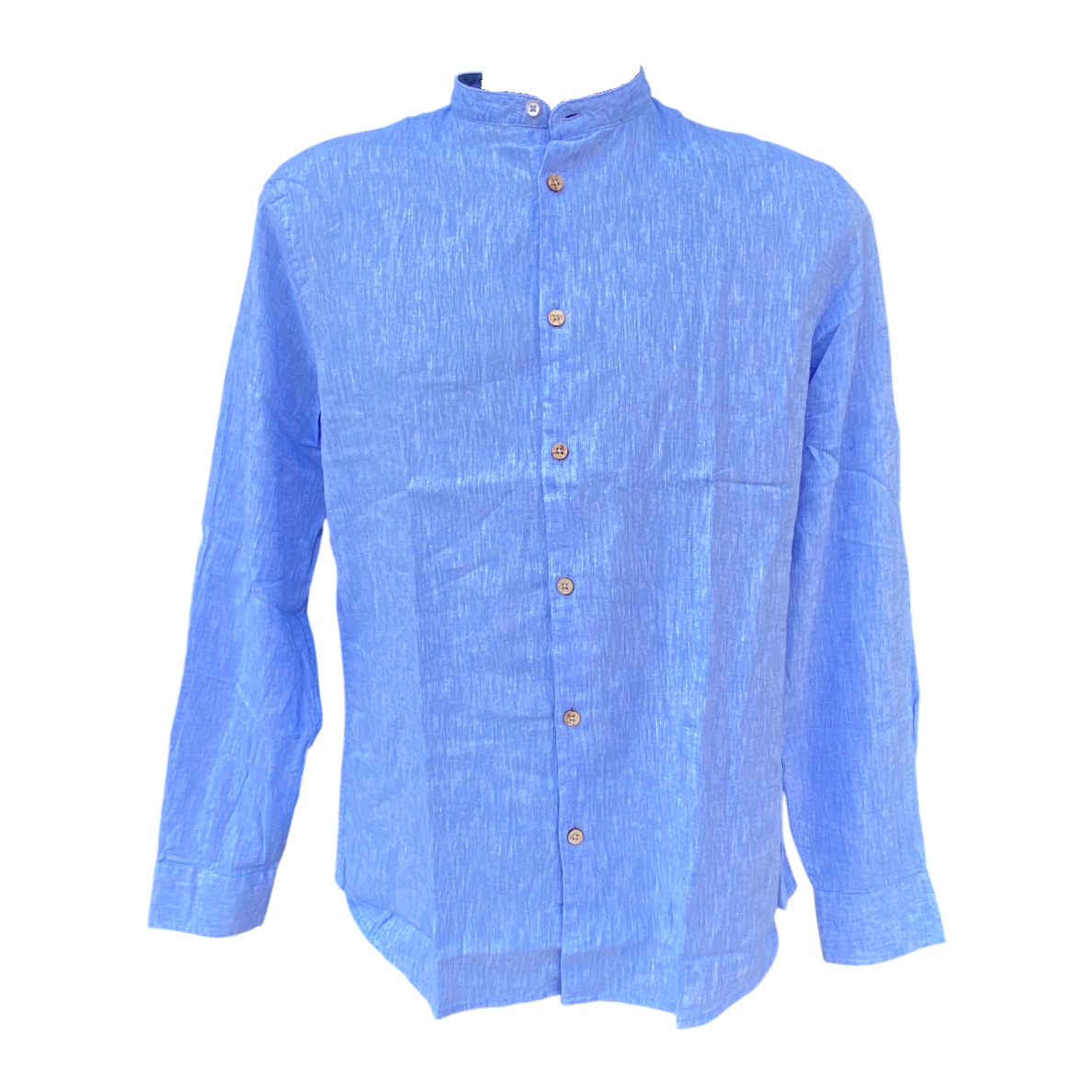 Hamaki-Ho camicia manica lunga da uomo con collo coreano in lino e cotone CE1258H celeste