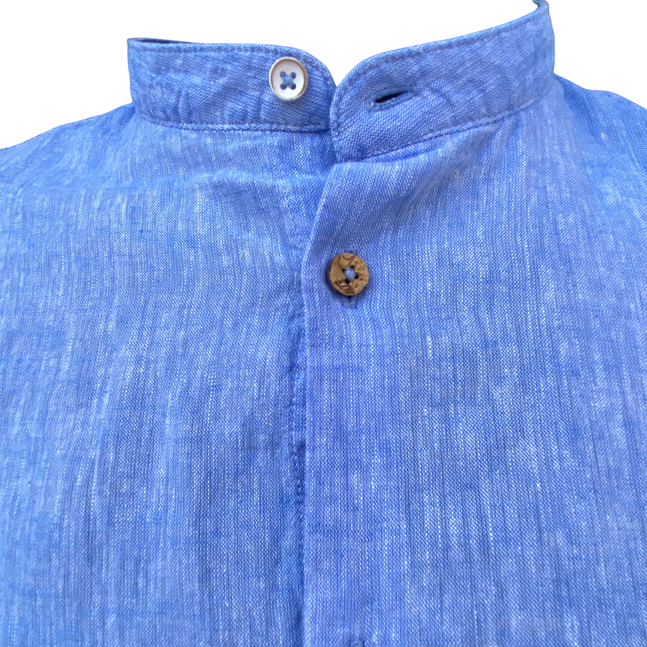 Hamaki-Ho camicia manica lunga da uomo con collo coreano in lino e cotone CE1258H celeste