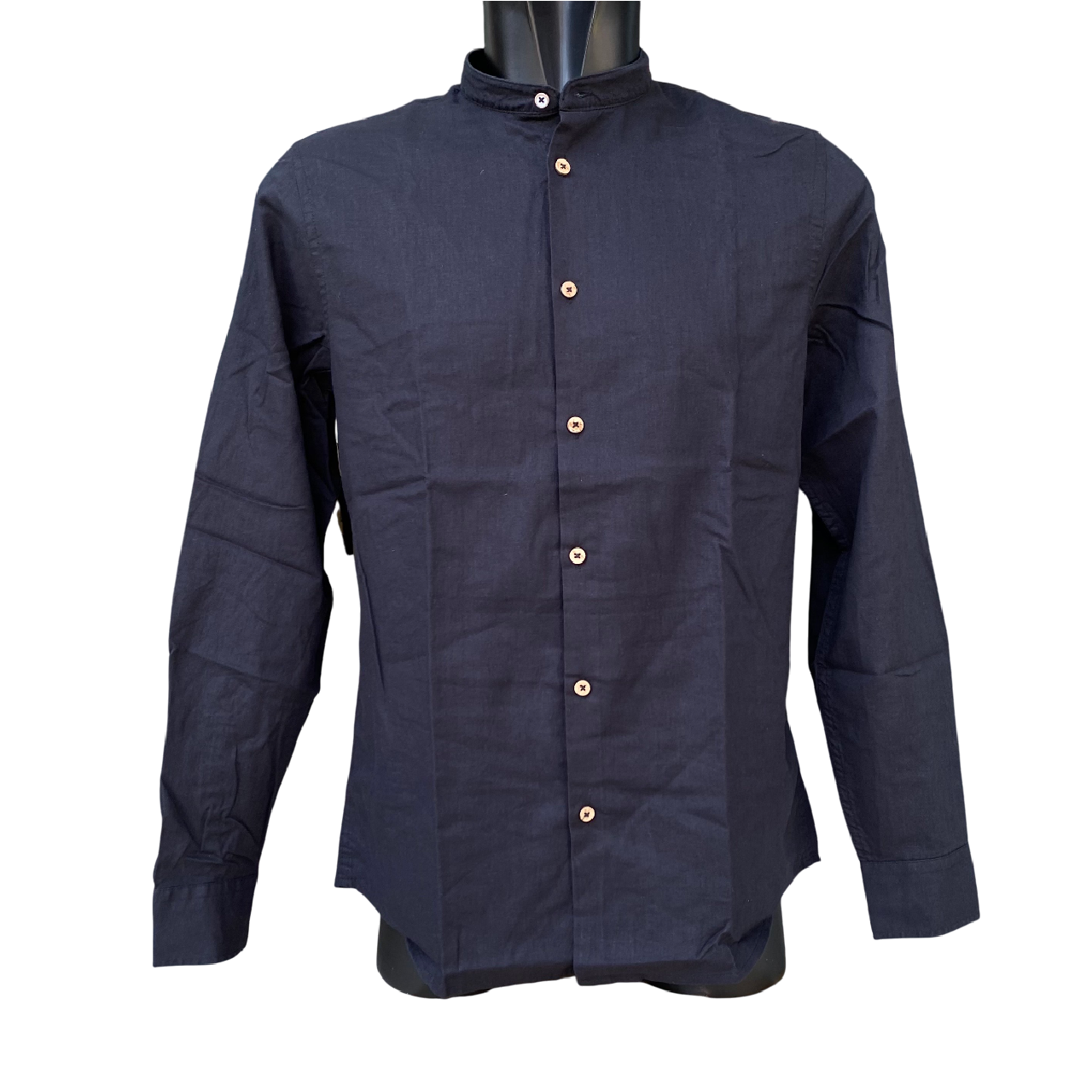 Hamaki-Ho camicia manica lunga da uomo con collo coreano in lino e cotone CE1258H nero