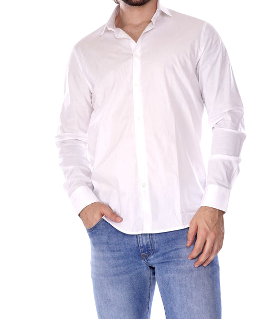 Hamaki-Ho camicia manica lunga da uomo in cotone stretch CI1200H bianco