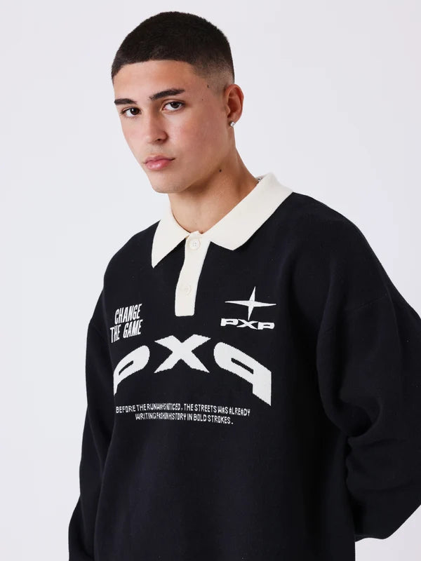 PXP Polo uomo manica lunga in maglia Matchday 2661014 BKCC nero