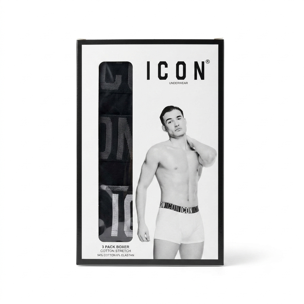 Icon Intimo uomo Boxer Logato colori in cotone elasticizzato IMU13 nero confezione da 3