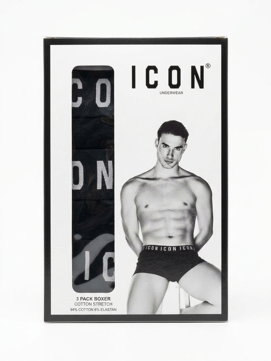 Icon Intimo uomo Boxer in cotone elasticizzato IMU09 nero confezione da 3