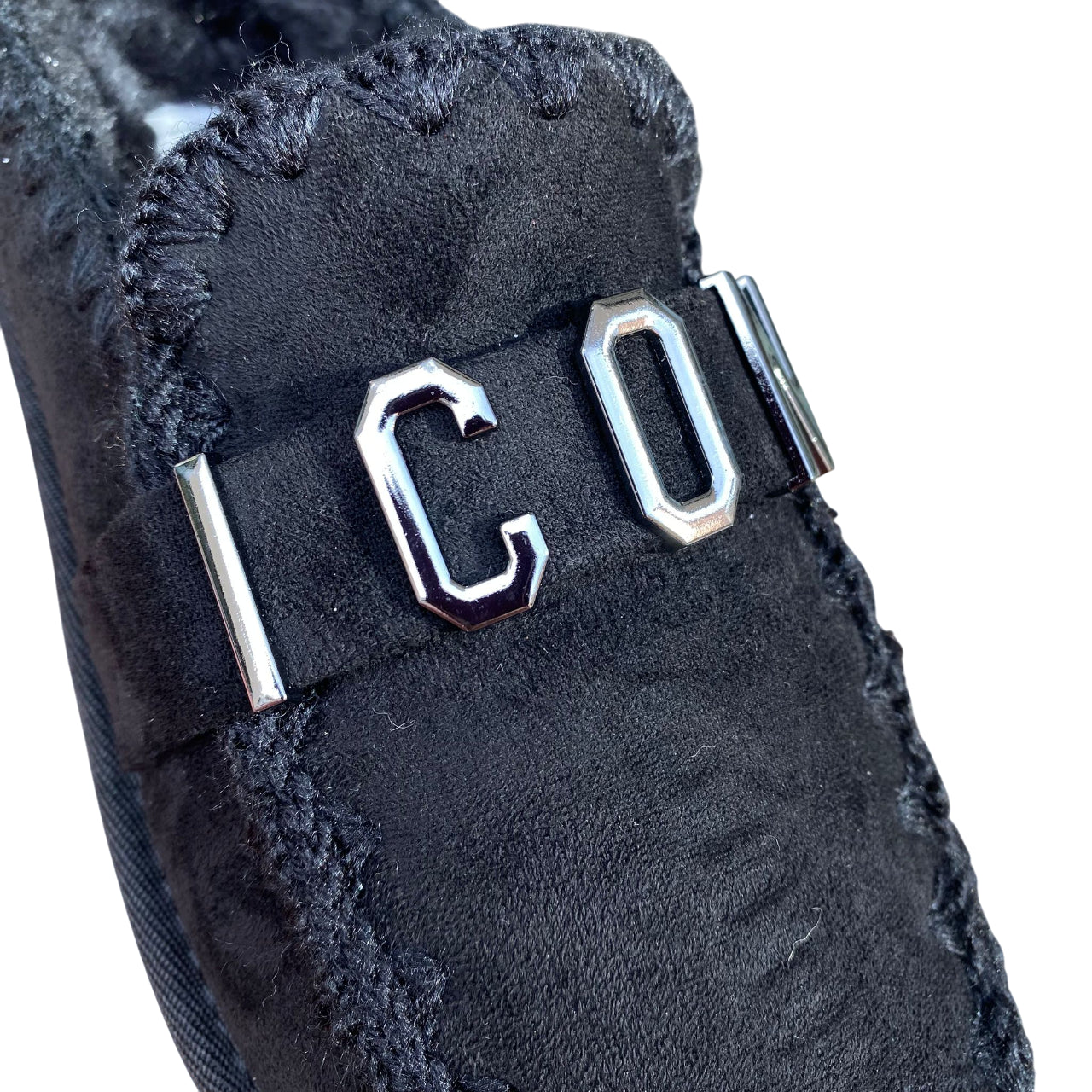 Icon Sabot mocassino donna IC05264SD nero, nabuk e pelliccia. - logo