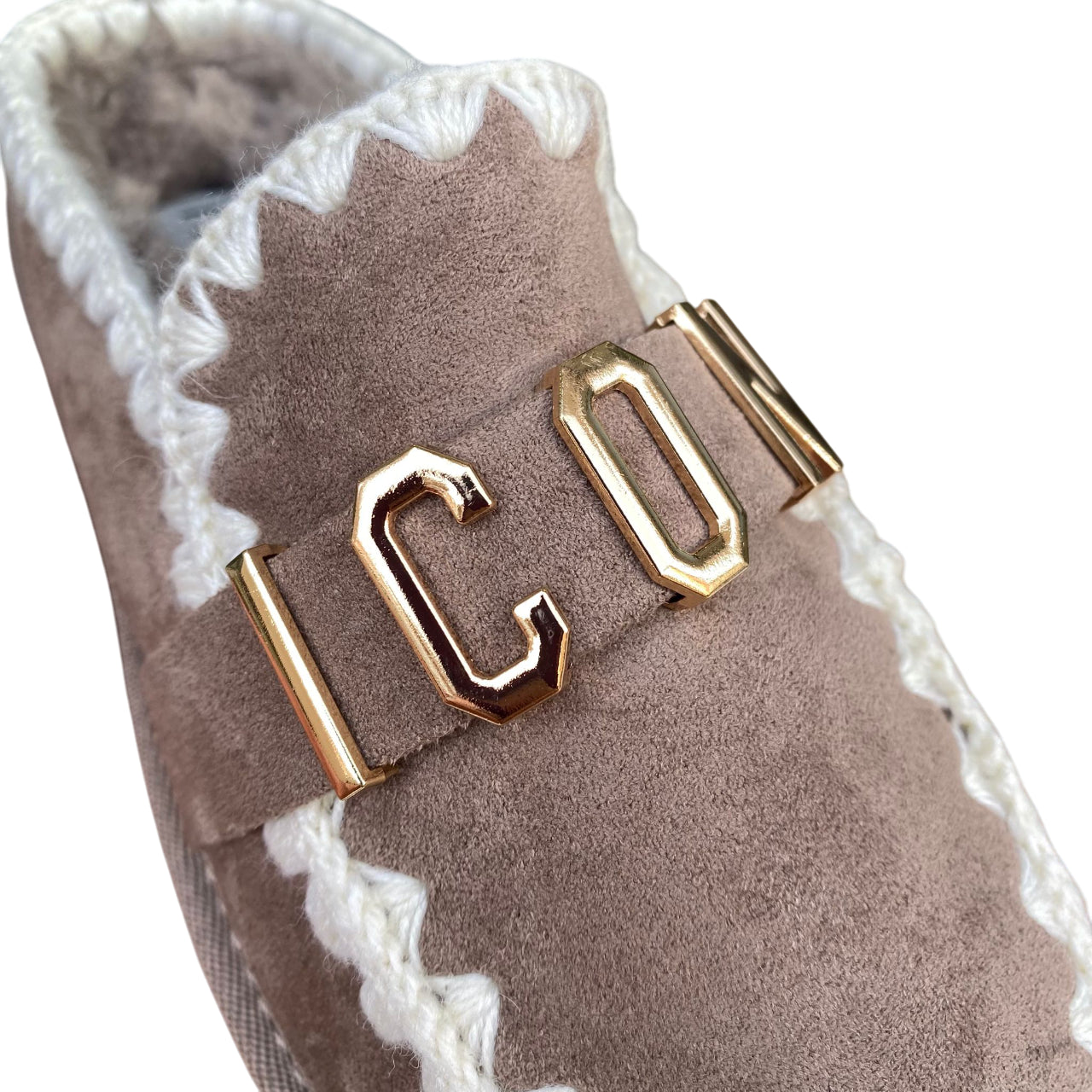 Icon Sabot mocassino donna IC05264SD tortora, nabuk e pelliccia. - logo