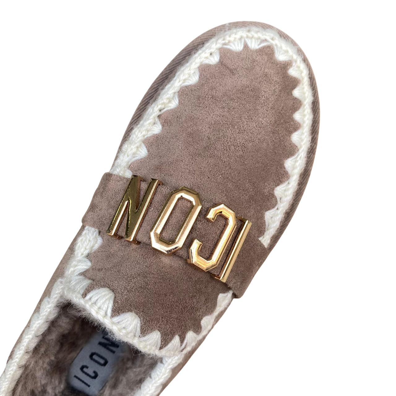 Icon Sabot mocassino donna IC05264SD tortora, nabuk e pelliccia. - tomaia 