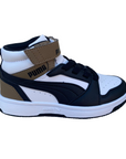 Puma scarpa alta da ragazzi con laccio e strappo Rebound V6 AC+PS 393832-08 bianco-nero-cioccolato