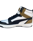 Puma Scarpa sneakers alta da ragazzo Rebound v6 Mid 393831 08 bianco-nero-cioccolato