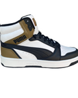 Puma Scarpa snreakers alta da ragazzo Rebound v6 Mid 393831 08 bianco-nero-cioccolato