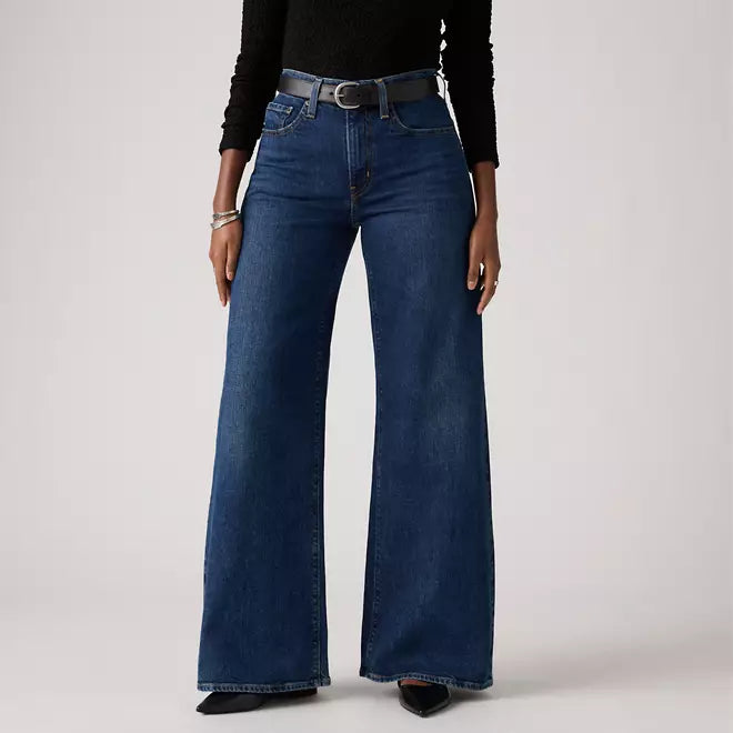 Levi's pantalone jeans da donna 728 a vita alta con gamba ampia blu