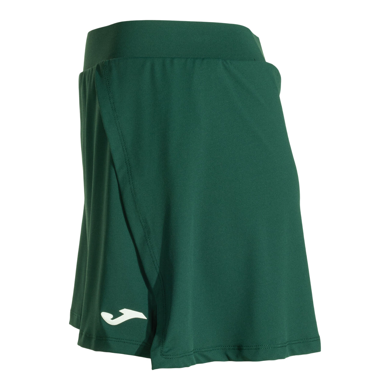 Vista laterale della gonna padel Joma verde da donna, mostra vestibilità confortevole e libertà di movimento per il padel