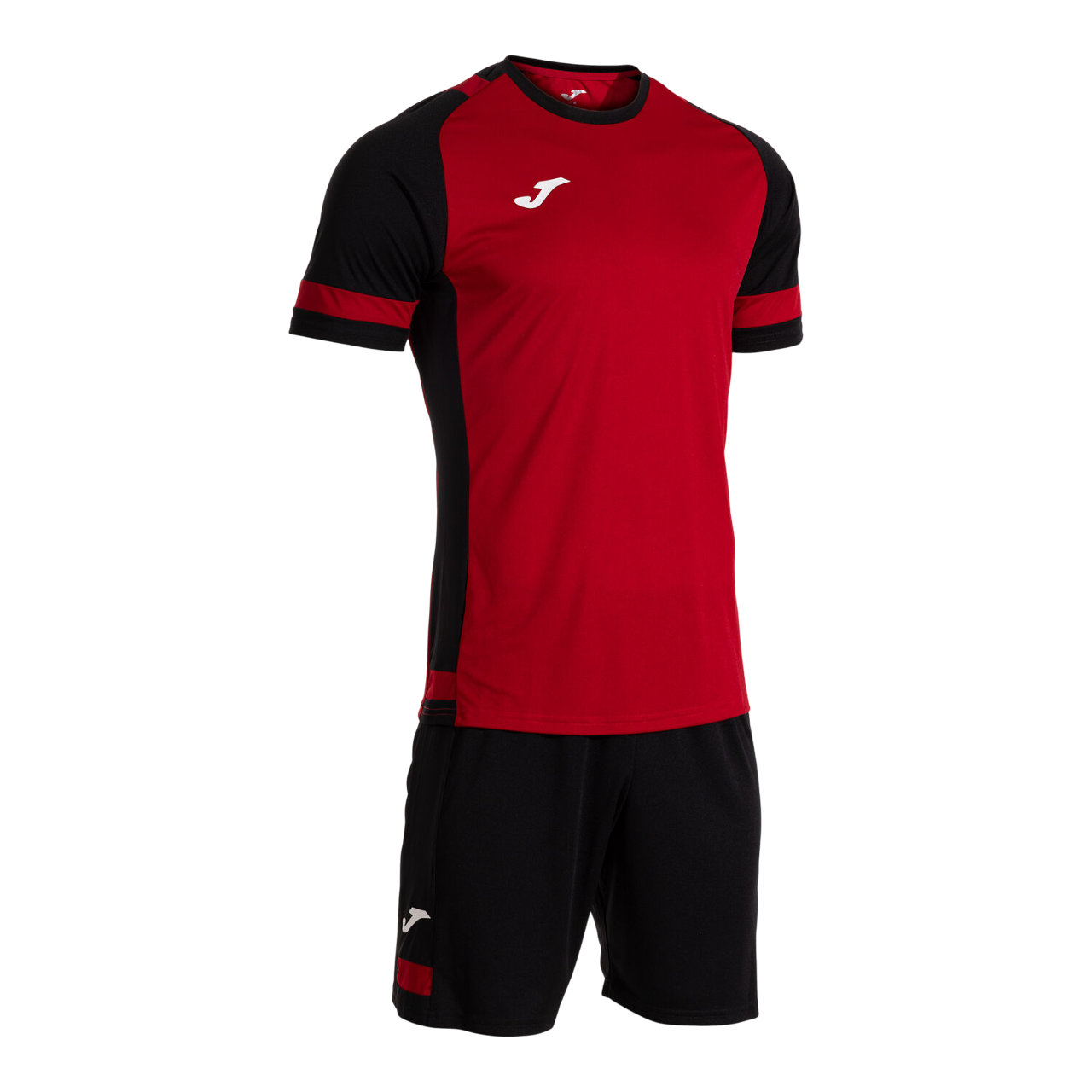 Completo sportivo Joma Lider Set uomo #104285.601 rosso-nero, t-shirt con collo rotondo e pantaloncino coordinato, pannelli in mesh traspirante