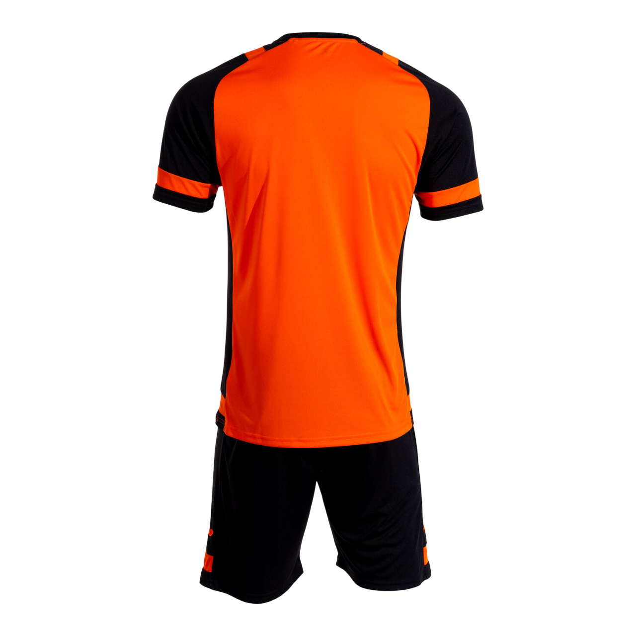 Completo sportivo Joma Lider Set uomo #104285.881 arancione/nero, t-shirt con collo rotondo e pantaloncino coordinato, pannelli in mesh traspirante