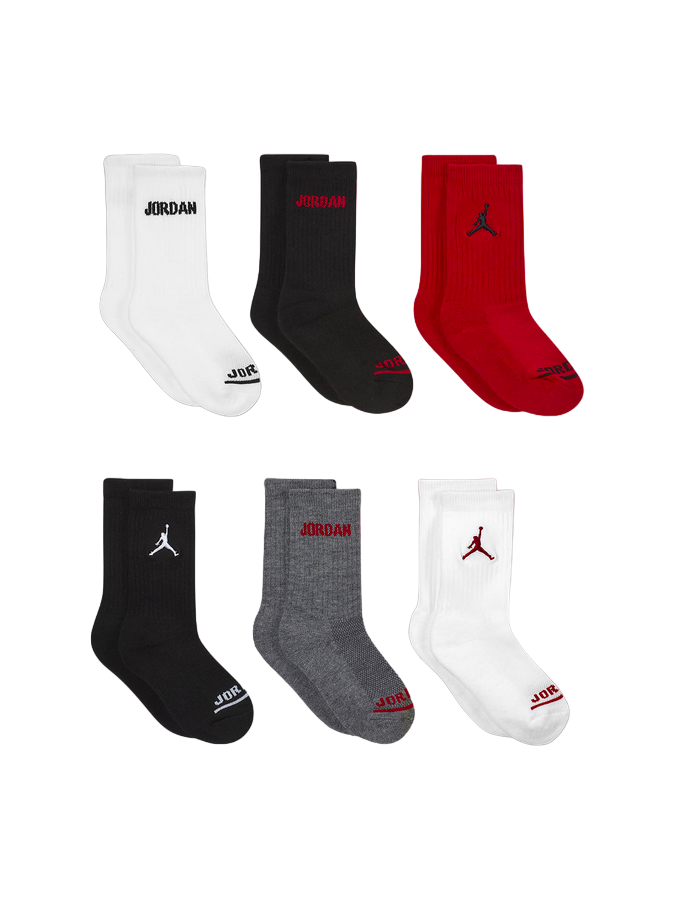 Jordan 6 paia di calze sportive da ragazzi a metà altezza Legend Crew BJ0343-RK2 rosso nero bianco grigio