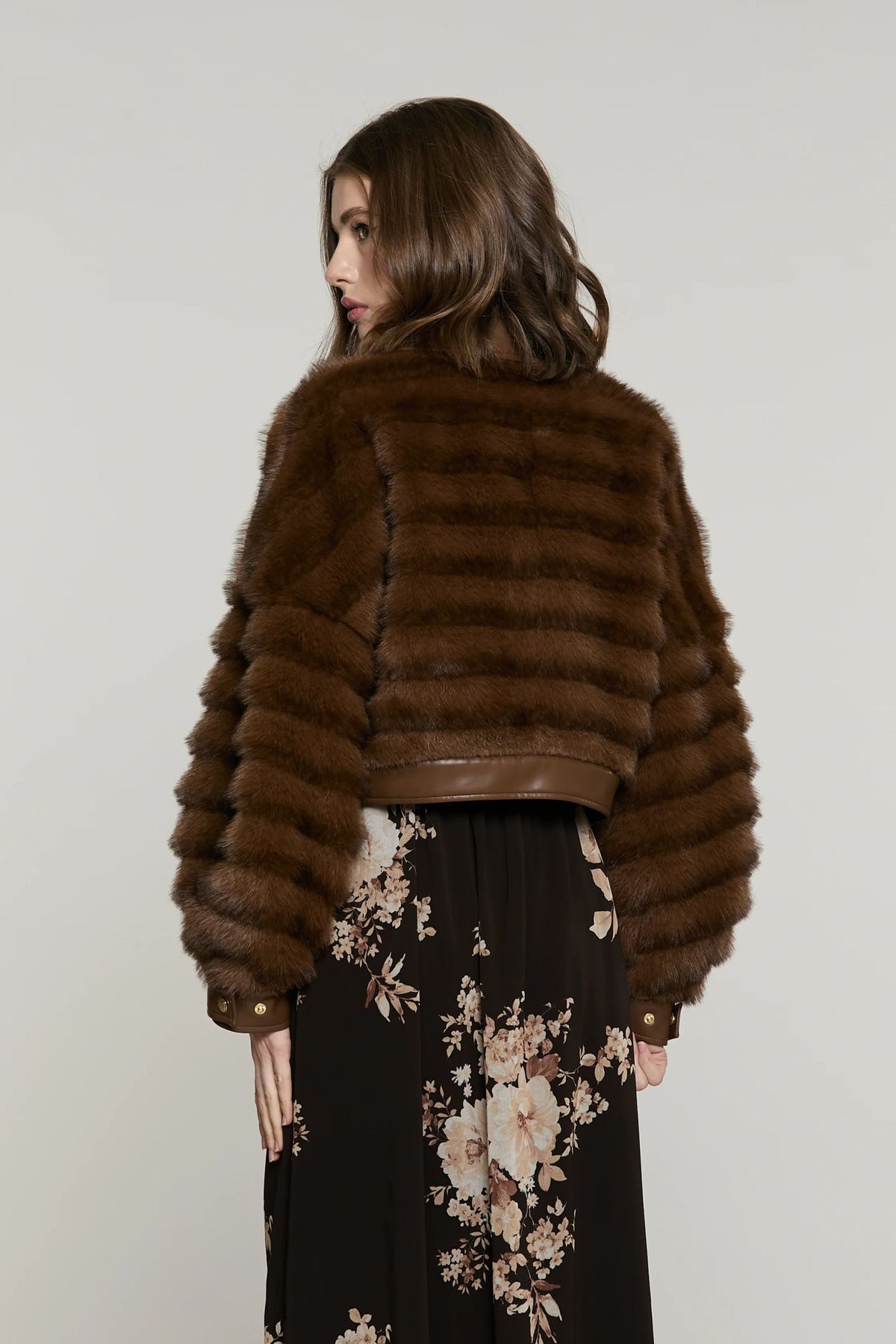 Relish Pelliccia OVERTOYOU eco corta manica lunga con inserti ecopelle più zip più snap RDA2605009059 marrone