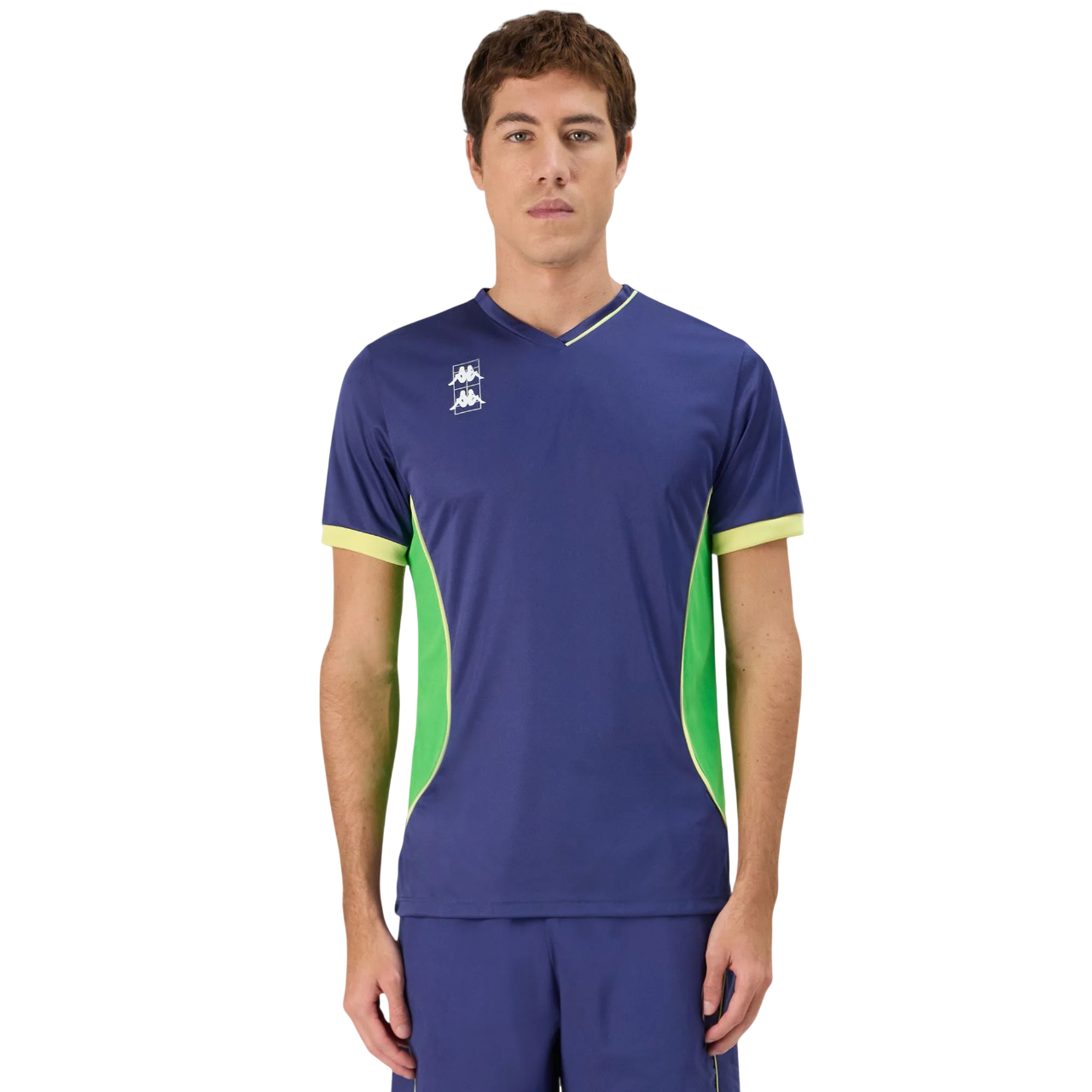 Kappa maglietta manica corta da uomo con scollo a V Kombat Padel Ghino 341U1YW A01 blu-verde