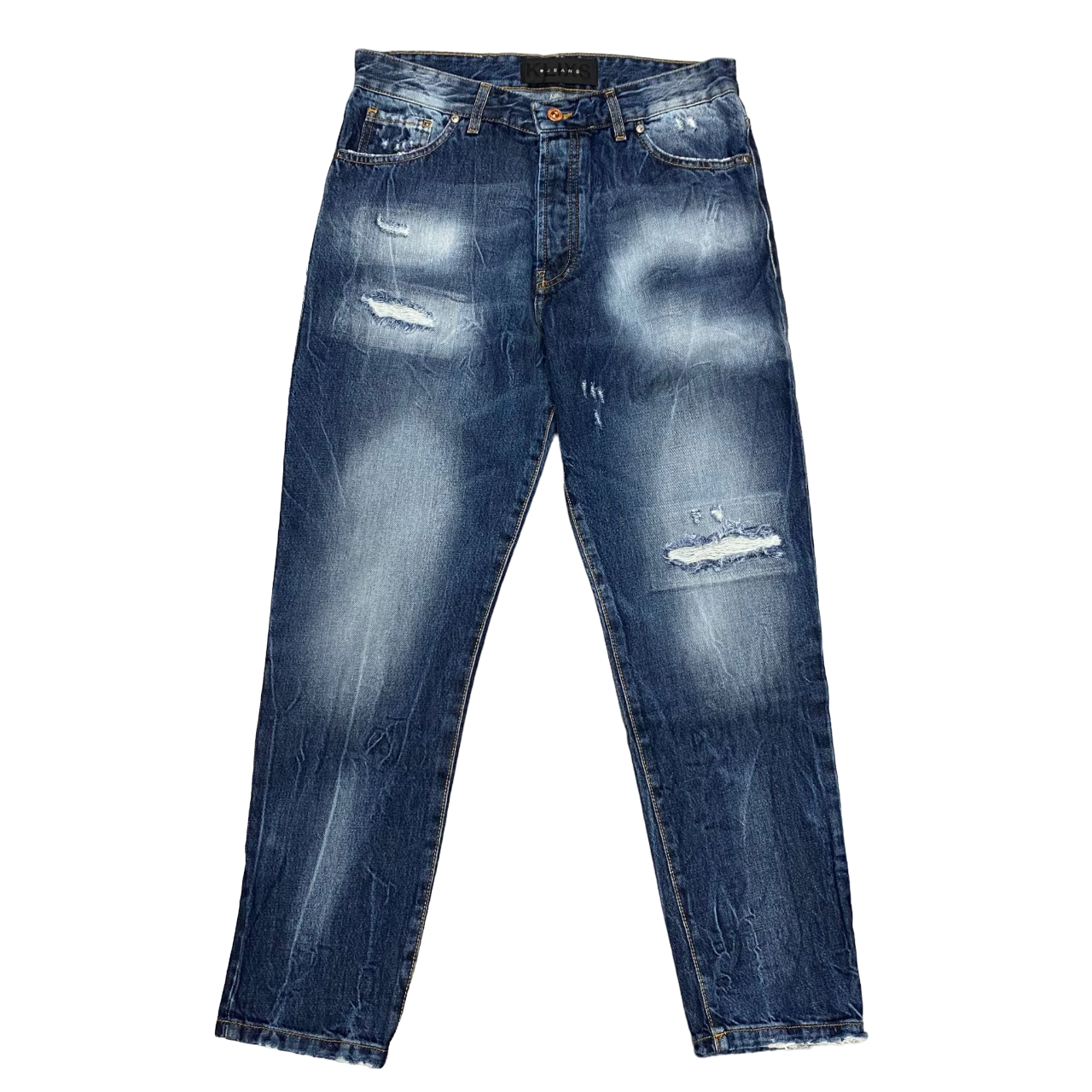 Klixs pantaline jeans da uomo slavato con rotture Kevin 01170UB blu sfumato