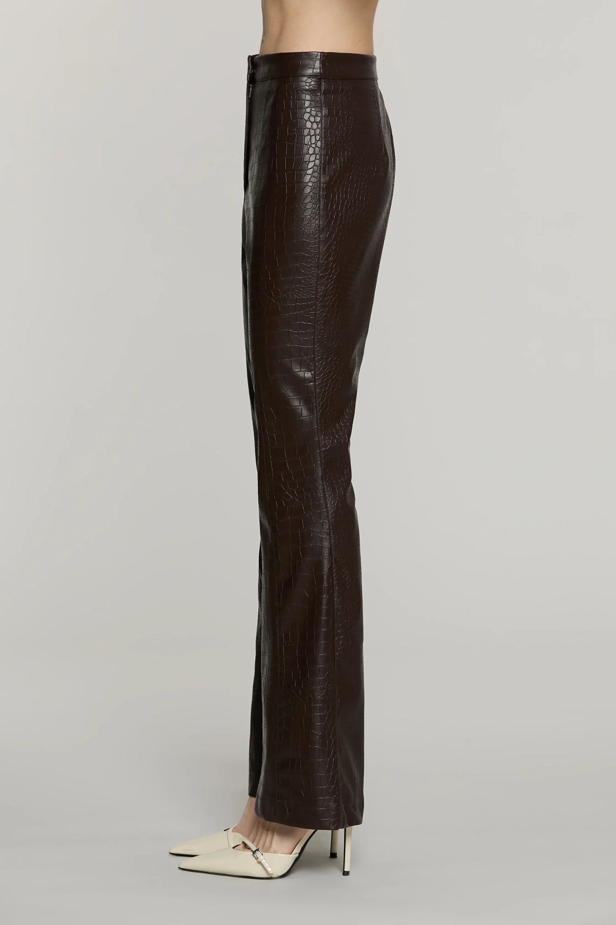 Relish Pantalone DRILLY vita alta zampa con zip ecopelle coccodrillo RDA2607005014 cioccolato