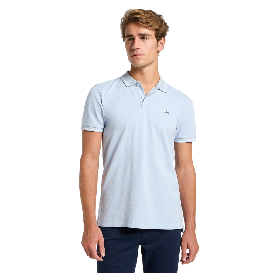 Lee polo manica corta da uomo in cotone pique 112363784 celeste