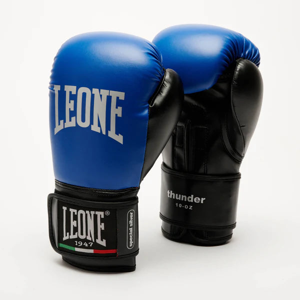 Leone Guanti Boxe Thunder GN383 Blu 10oz – Guanti unisex, protezione boxe, allenamento, imbottitura tecnica 1