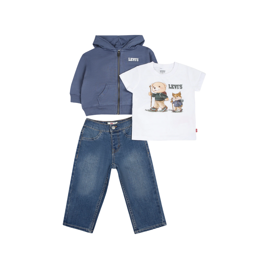 Levi's Kids completo da bimbo felpa con cappuccio-maglietta-pantalone 6EL340 C1E indaco