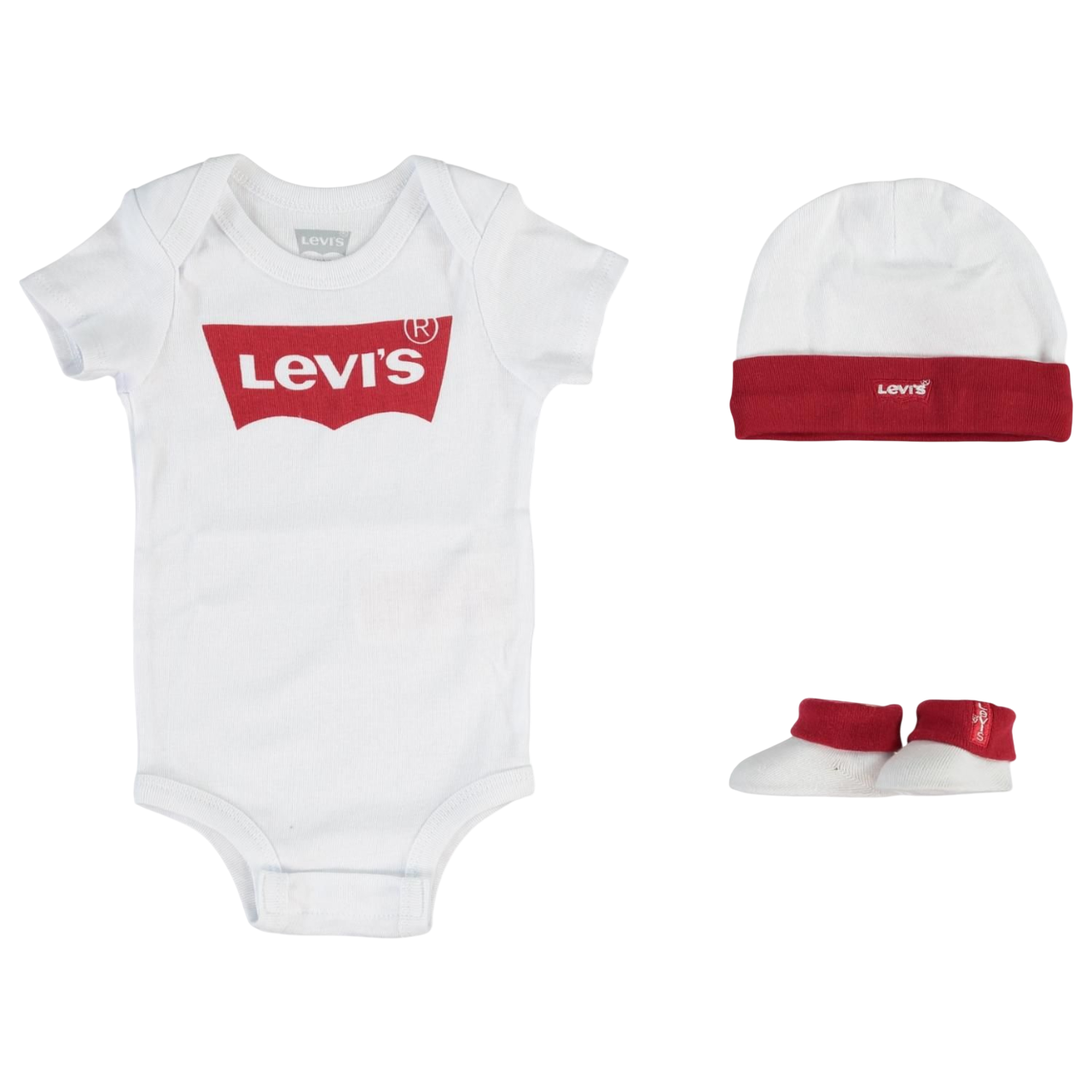 Levi's Kids completo body cappellino e calzino da infant logo batwing LL0019-001 bianco-rosso