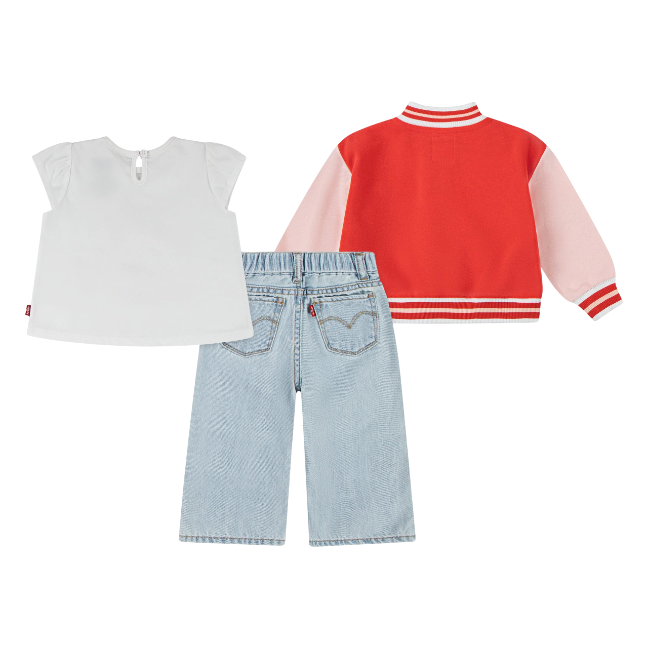 Levi's Kids completo felpa bomber maglietta e pantalone in jeans da bambina 1EM259-R1Q corallo-rosa