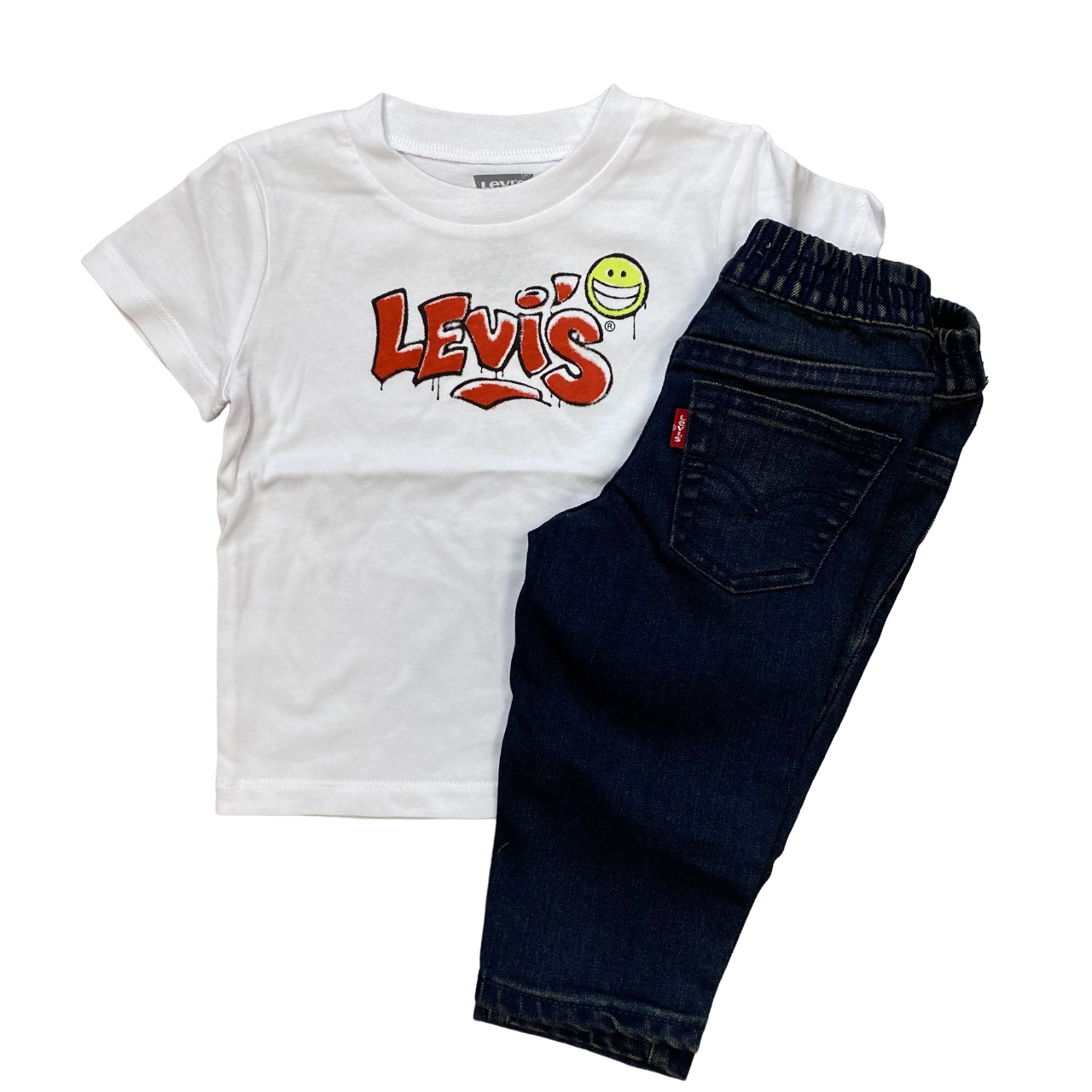 Levi&#39;s completo da infant con felpa con cappuccio, maglietta e pantalone jeans 6EJ101-G2H grigio nero