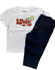 Levi's completo da infant con felpa con cappuccio, maglietta e pantalone jeans 6EJ101-G2H grigio nero